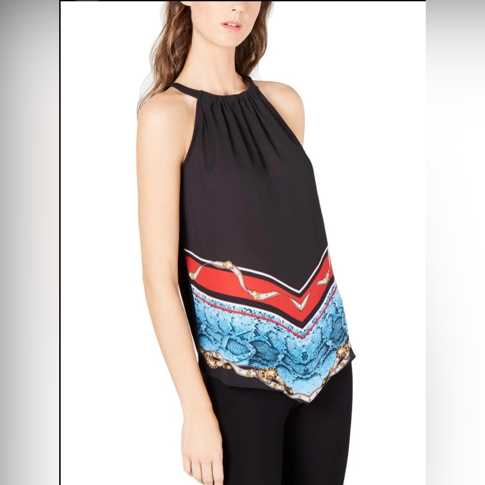 Black Halter Scarf-Print Tank Top - Women's